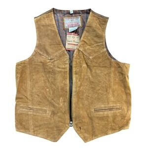 Permit Platinum Leather Mens Suede Western Vest Tan Brown Zip Front Size M